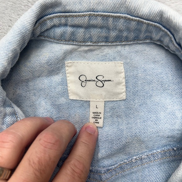 Jessica Simpson Womens Denim Jacket Floral Butterfly Embroidered Size L - Picture 3 of 6